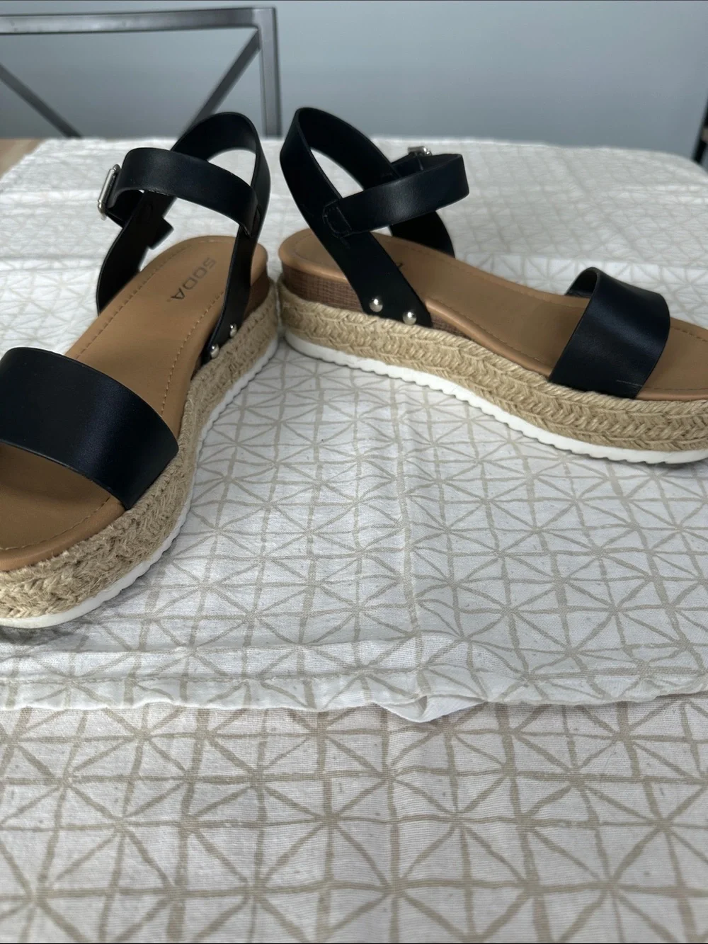 Soda Black Platform Espadrille Sandals with Tan Insole